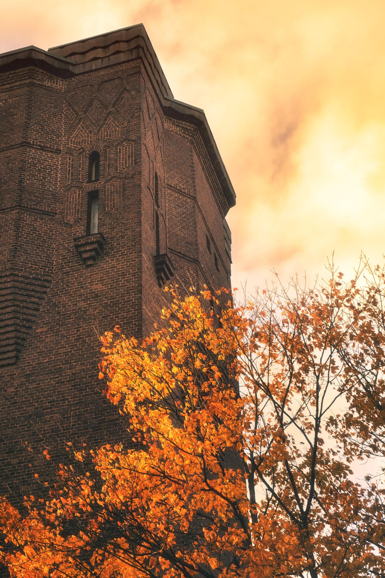 The water tower 2 sundbyberg-decorative-art-print-water-tower-vattentorn-sunset-gold-colors